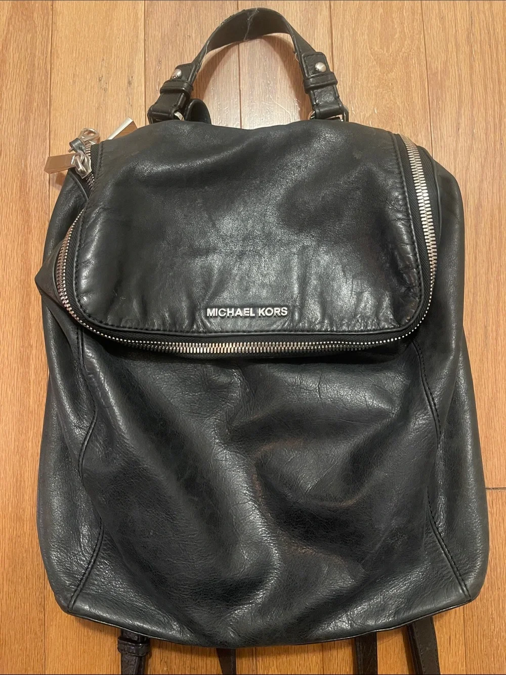 Michael Kors Black Leather Zip-Accent Backpack